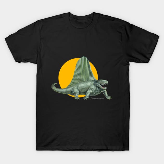 Dimetrodon Cut Out (with Orange Disc) T-Shirt by davidroland